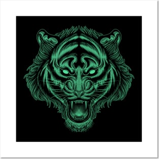 Green tiger head Posters and Art
